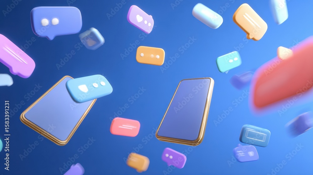 Poster social media interactions burst from smartphone screen in modern style with dynamic space above for 
