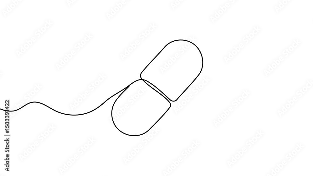 Poster animation of a single line drawing of a capsule. continuous contour movement of a capsule. continuou