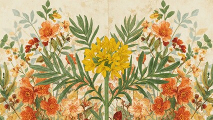 Floral background highlighting the medicinal plant Chelidonium majus, a perennial herb