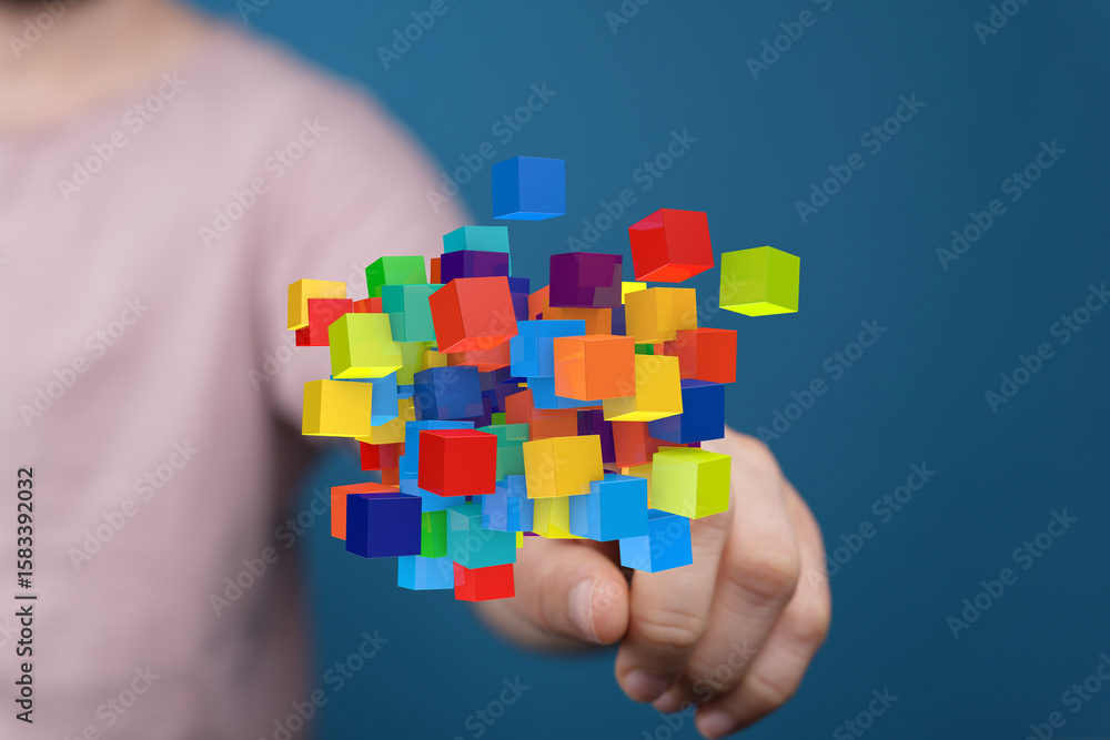Poster abstract image of colorful cubes representing innovation, technology, or big data. perfect for tech 