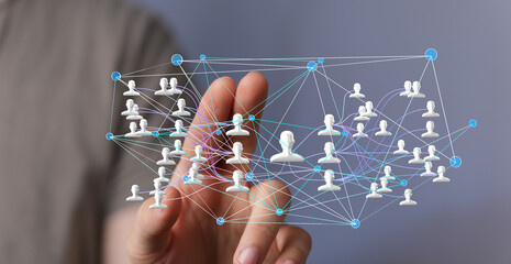 Image of a network visualization showing interconnected people, symbolizing global communication...