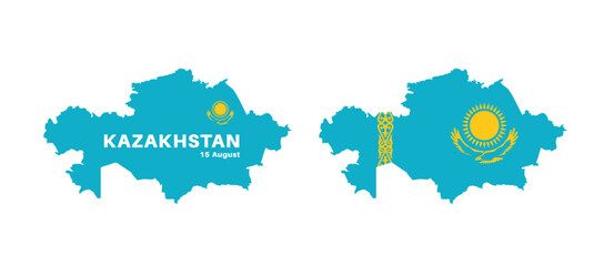 Set of isolated kazakhstan maps. kazakhstan flag overlaid with flag proportions. Maps and traveling around the world