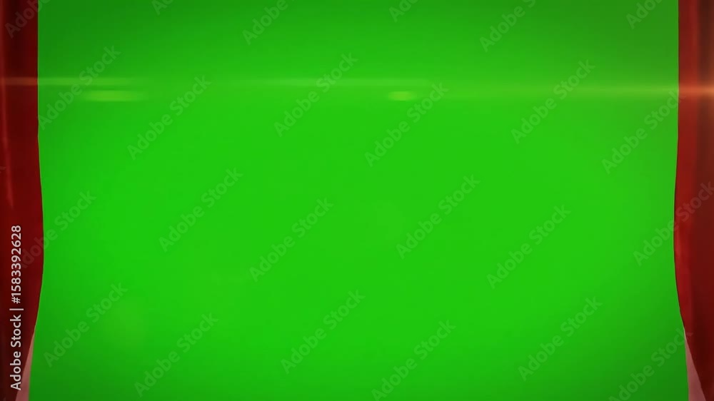 Poster dynamic opening red velvet curtain animation with green screen background for vfx and compositing