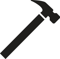 Black silhouette shows a traditional hammer with a curved claw resting on a white background