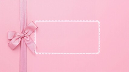 Pink card with a lovely bow set against a pastel pink background, ready for personalized congratulations and greetings for special occasions like Mother's Day, Easter, birthdays, and Women's Day.