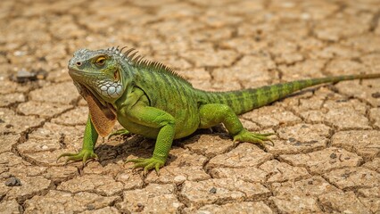 Fototapeta premium Lush iguana gazing at the arid soil