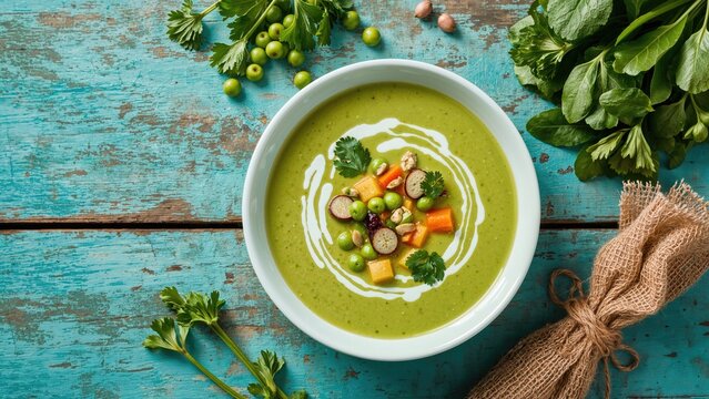 Refreshing green pea and mixed pea soup for a healthy diet