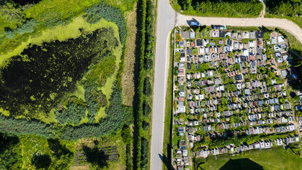 Village cemetery from above in Lithuania