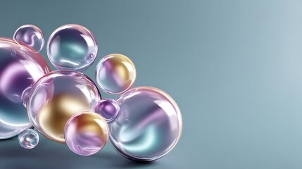 Floating bubbles in abstract composition digital art soft color palette calm environment close-up viewpoint