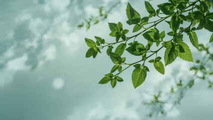 Growing Mint Plant as Background