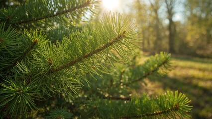 Obraz premium Springtime view of vibrant pine foliage