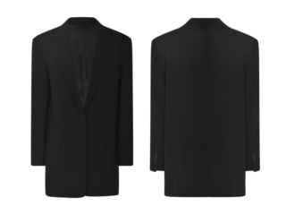 Elegant black trench coat winter jacket, front and back view, blazer jacket mockup, transparent background, clipping path