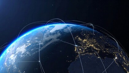 Obraz premium Earth with global network of light trails