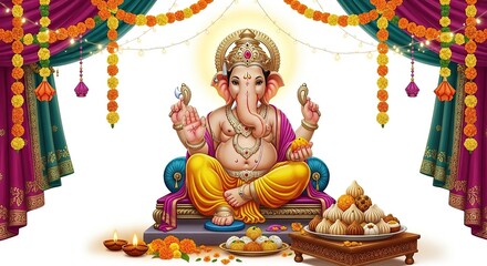 illustration of Lord Ganpati for Ganesh Chaturthi festival of India, Ganesh chaturthi for greeting,card, poster background.