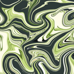 Organic green and cream marble swirl pattern with fluid, psychedelic movement. Ideal for abstract, background, or modern art projects.