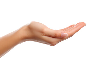 A woman's delicate hand, palm upward, extends in a gesture of offering, receiving, or support, conveying openness, care, and invitation.