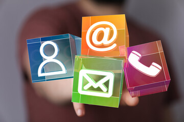 Modern contact icons for website or app.  Email, phone, and social media.