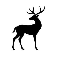 Obraz premium Elegant Deer Silhouette Vector | Minimalist Black Deer Clipart for Nature, Wildlife, and Outdoor Designs | Perfect for Logos, Posters, T-Shirts, Invitations, and Craft Projects