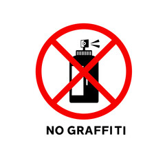 No graffiti sign with spray can in red prohibition symbol . Flat vector illustration, isolated on a transparent background. 
