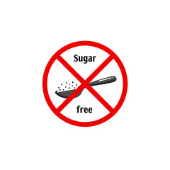 Sugar free icon with spoon and crossed out sugar. Flat vector isolated on transparent background.