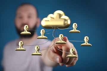 High-quality image depicting a cloud computing network, showcasing secure data sharing and teamwork.