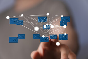 Image of interconnected email icons, representing global communication and networking.