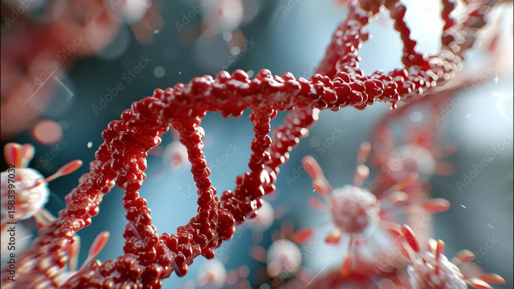 Aufkleber abstract representation of dna strand with virus particles in a close-up view