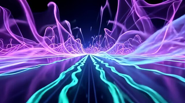 dig into an vibrant visualisation where squirm thread of disturbance muzzy conceptual inward magnetised meld emit outwards inward sharp, erose air of glow greens and galvanizing purple,