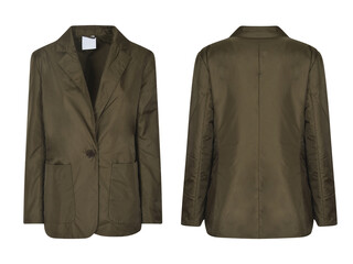 Women's blazer coat winter jacket, front and back view, blazer jacket mockup, transparent...