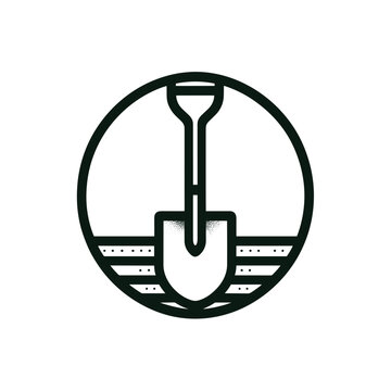 Shovel illustration in a circular design for gardening and construction industries