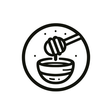 Honey dipper and bowl illustration in a circular design for culinary and wellness contexts
