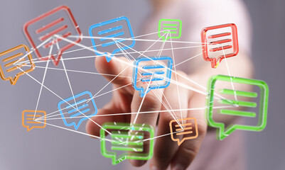 Abstract image of interconnected speech bubbles, representing global communication and networking.