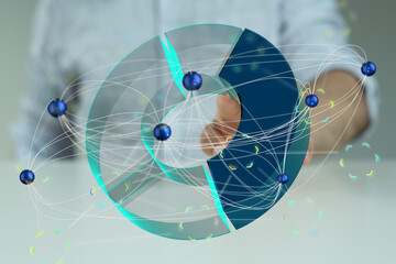 3D pie chart illustrating data connections and network visualization. Ideal for technology,...
