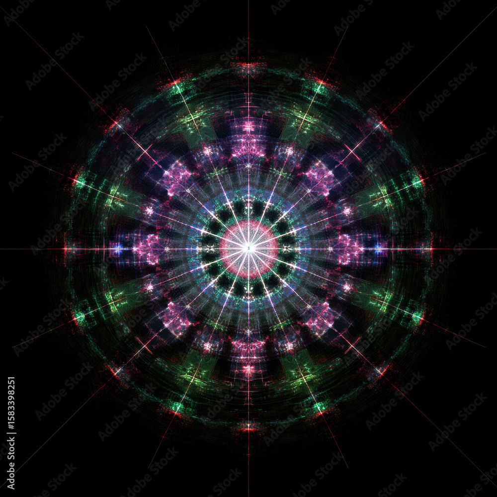 Poster colorful abstract fractal background with circular patterns and digital energy design