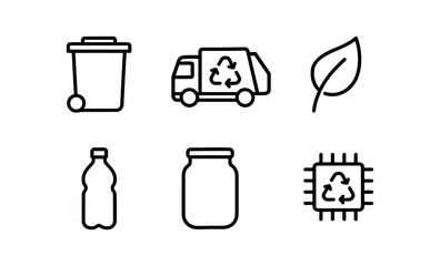 Linear icons of recycling and sustainability with eco-friendly symbols