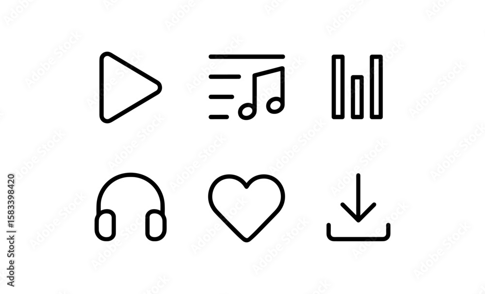 Poster modern music icons set with minimalist linear design for digital applications