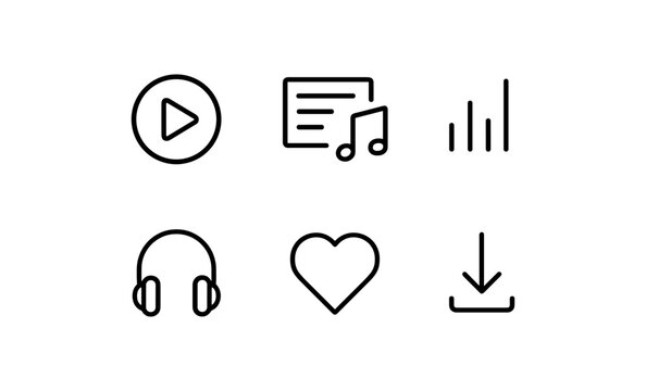 Minimalist line icons for music and multimedia applications