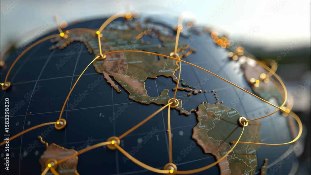 Poster global network connections with a focus on geographical mapping and digital communication