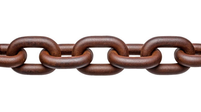 Rustic brown chain isolated on a transparent background in PNG format.
