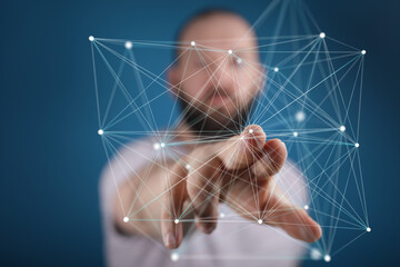 Abstract image of a man connecting to a digital network.  Perfect for technology, connection, and...