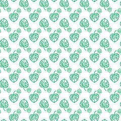 Seamless Pattern of Green Monstera Leaves on a White Background