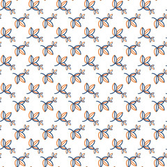 Seamless Pattern of Minimalistic Leaves in Orange and Blue Outline Style