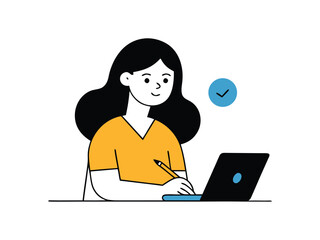 business woman working on laptop  on icon vector art on white background 