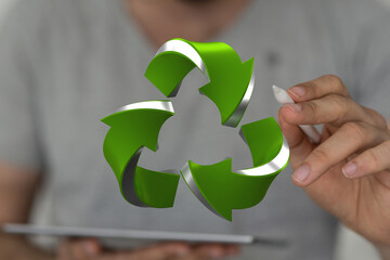 Person drawing recycling symbol. Eco-friendly concept. Sustainable future.