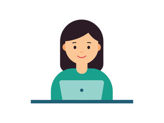 business woman with laptop  on icon vector art on white background 