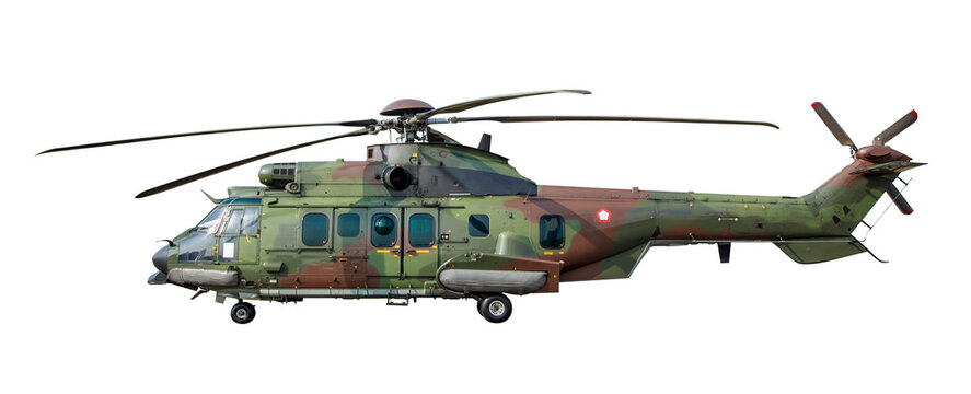 military helicopter isolated on white background