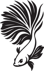 Obraz premium Betta fish silhouette elegant design black and white, Stylized aquarium fish line art
