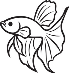Betta fish silhouette black and white elegant, Graceful aquarium fish illustration