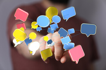 Abstract image of interconnected speech bubbles, symbolizing global communication and networking.