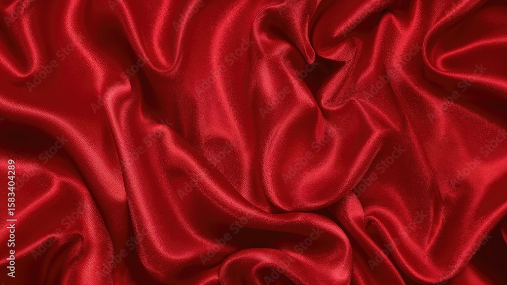 Poster elegant satin cloth in deep red with flowing wave design and complementary red background ideal for 